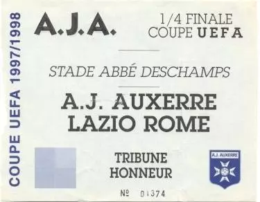 білет Осер/AJ Auxerre France/Франц.-Лаціо/SS Lazio Italy/Італ.1998b match ticket