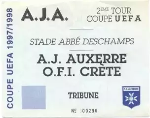 білет Осер/AJ Auxerre France/Франц.-ОФІ/OFI Crete Greece/Грец.1997b match ticket