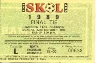 білет Шотландія Scotland 1989 Aberdeen-Gla.Rangers League Cup final match ticket