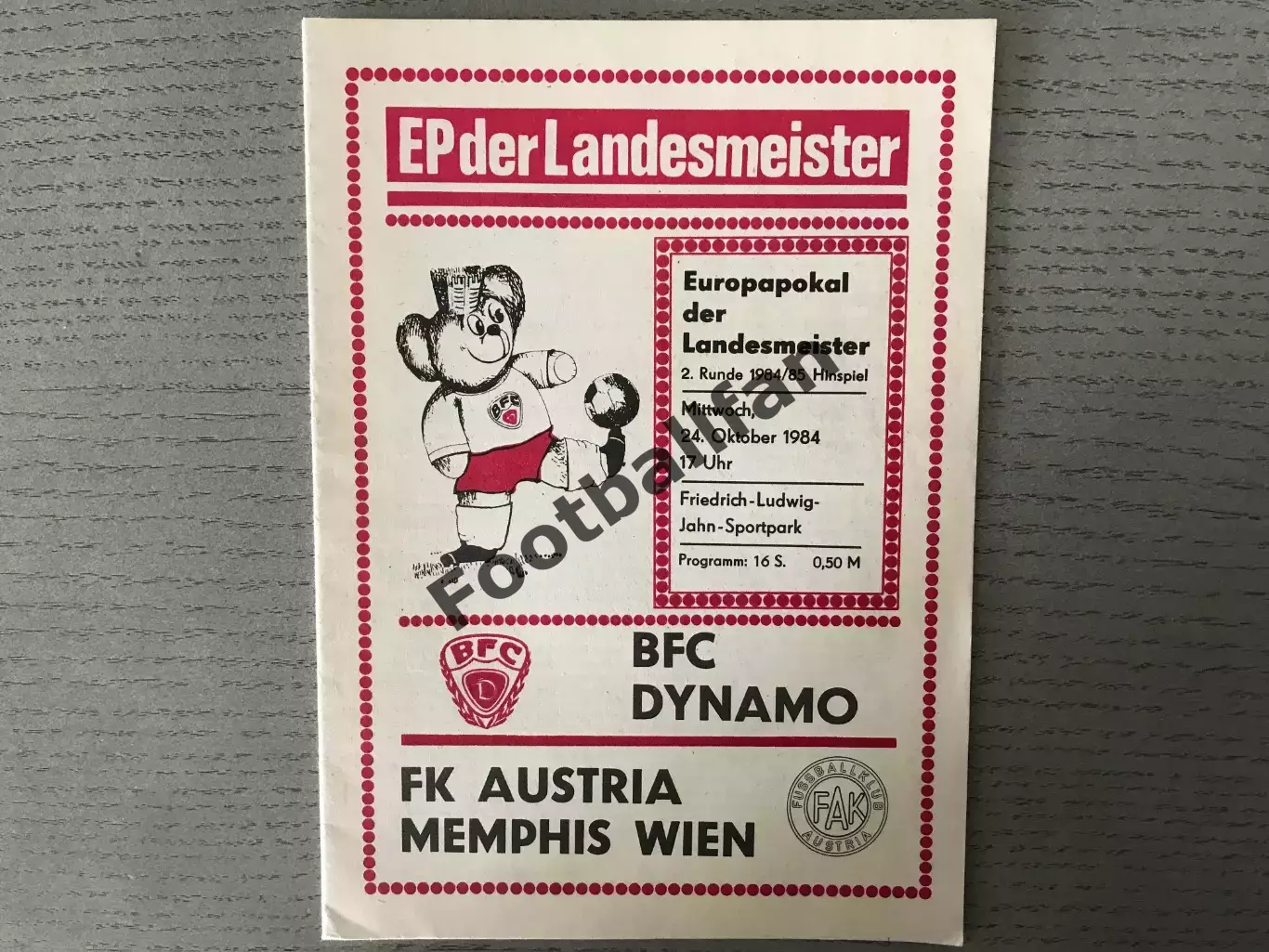 Динамо Берлин , ГДР ( Германия ) - Аустрия Вена , Австрия 24.10.1984