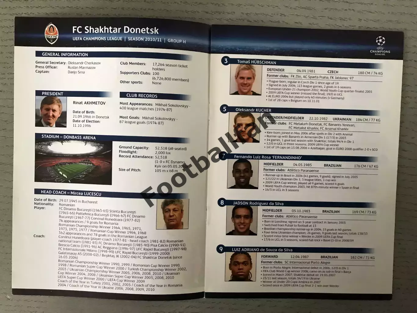 Представление Шахтер Донецк , Украина в Лиге Чемпинов 2010-2011 г.г. 1