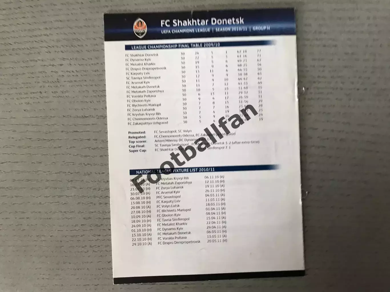 Представление Шахтер Донецк , Украина в Лиге Чемпинов 2010-2011 г.г. 4