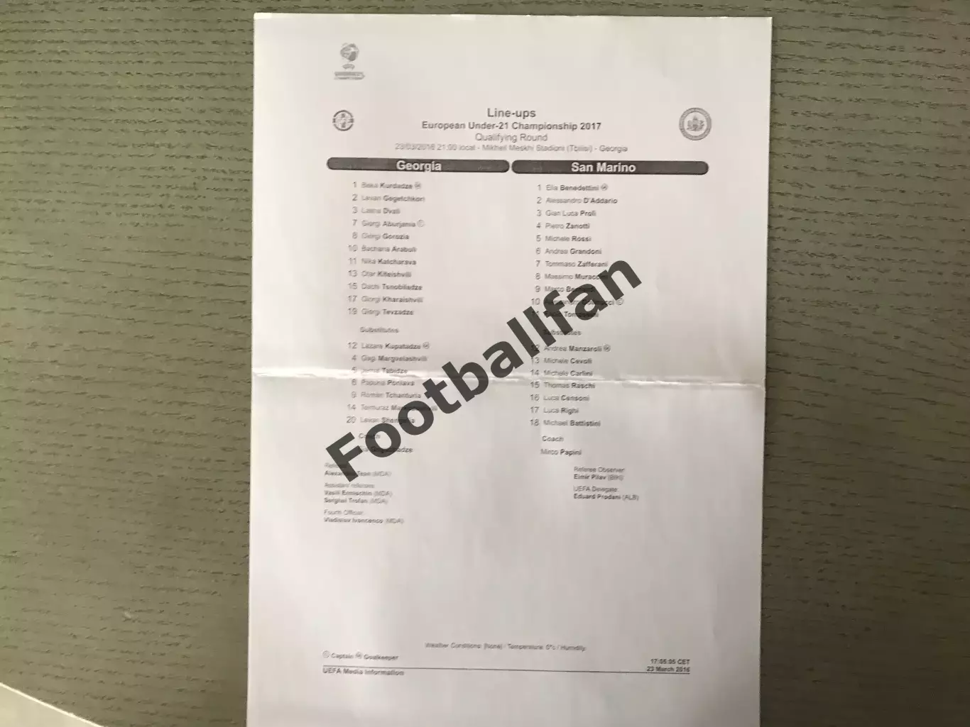 Грузия - Сан Марино 23.03.2016 U - 21