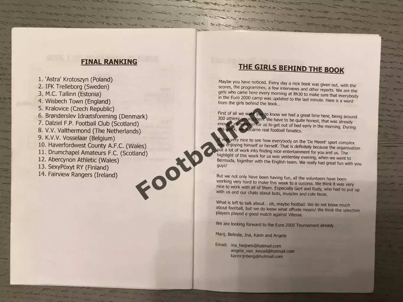 Турнир в Нидерланды . 2000 год . Участники в описании . 1