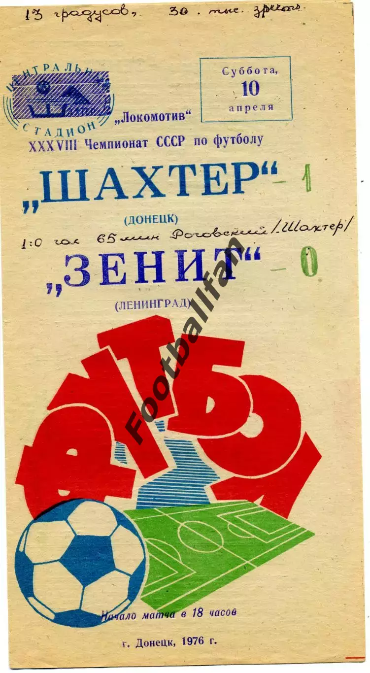 Шахтер Донецк - Зенит Ленинград 1976 ( весна ) 10.04