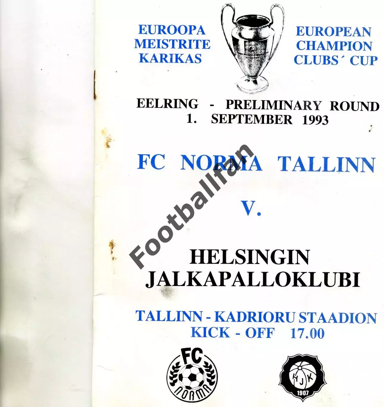 Норма Таллинн Эстония - ХИК Хельсинки , Финляндия 01.09.1993