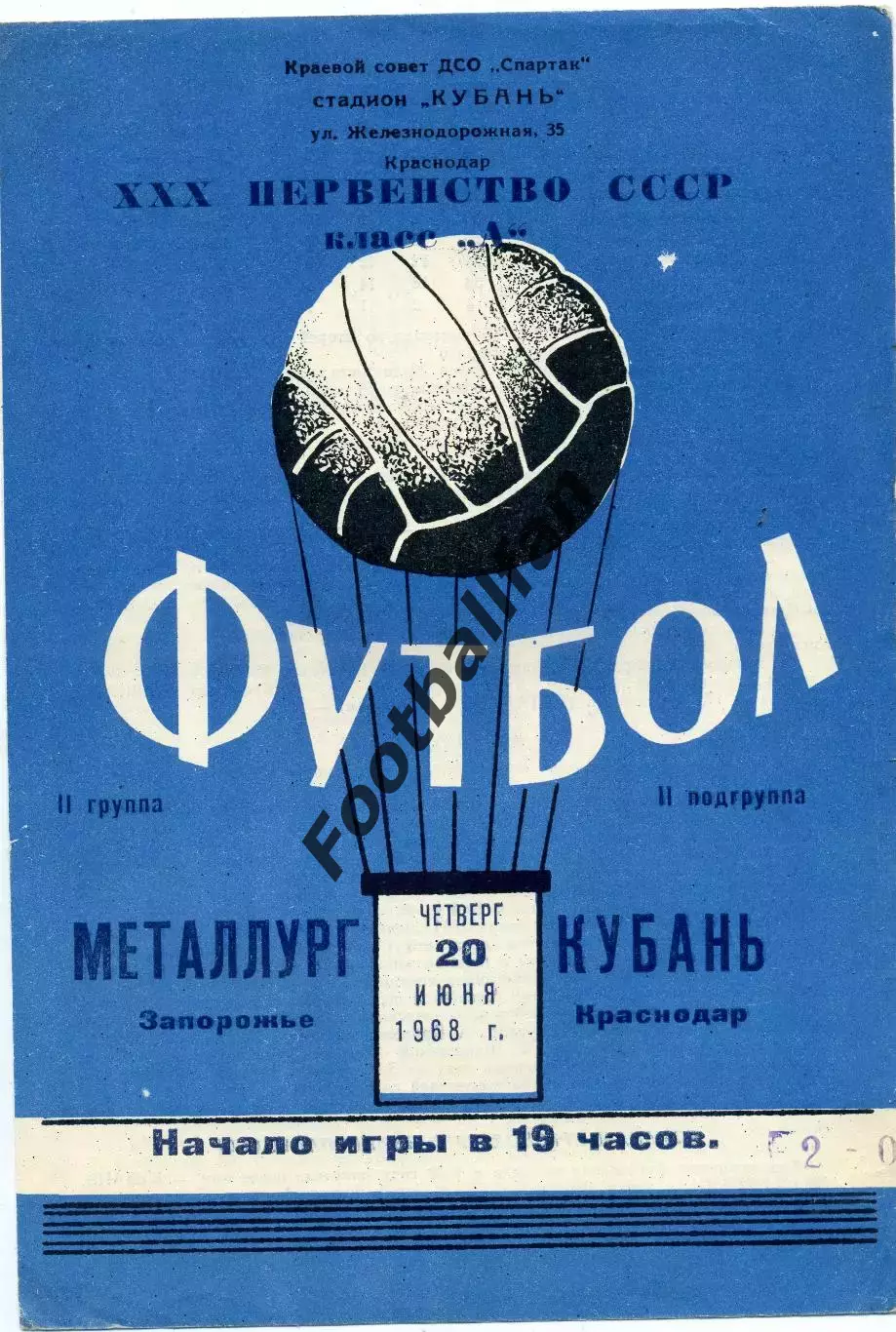 Кубань Краснодар - Металлург Запорожье 20.06.1968