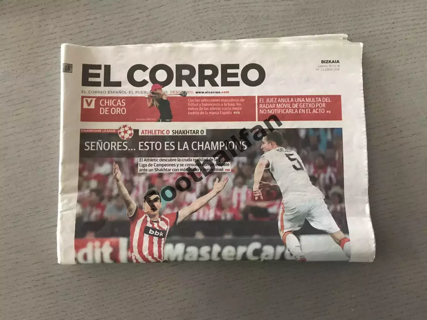 Атлетик Бильбао Испания - Шахтер Донецк . El Correo . 18.09.2014 После игры