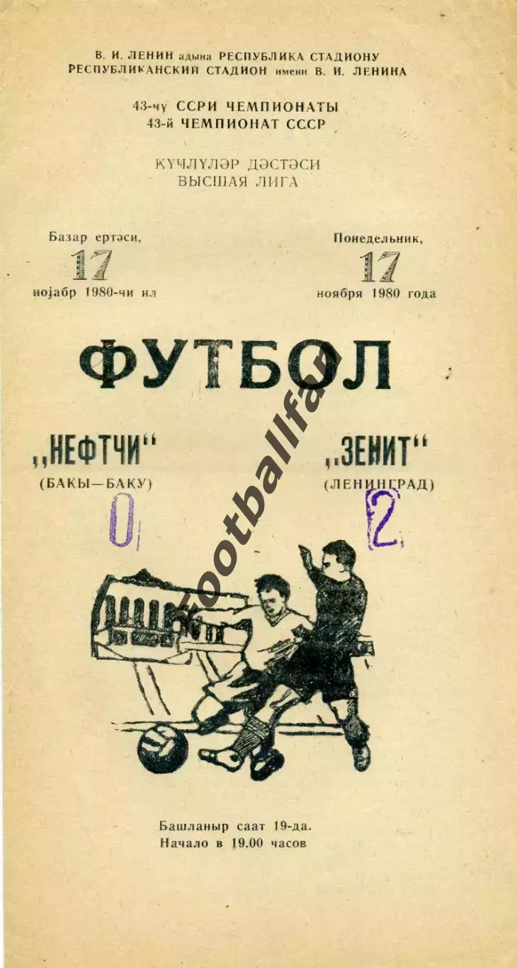 Нефтчи Баку - Зенит Ленинград 17.11.1980