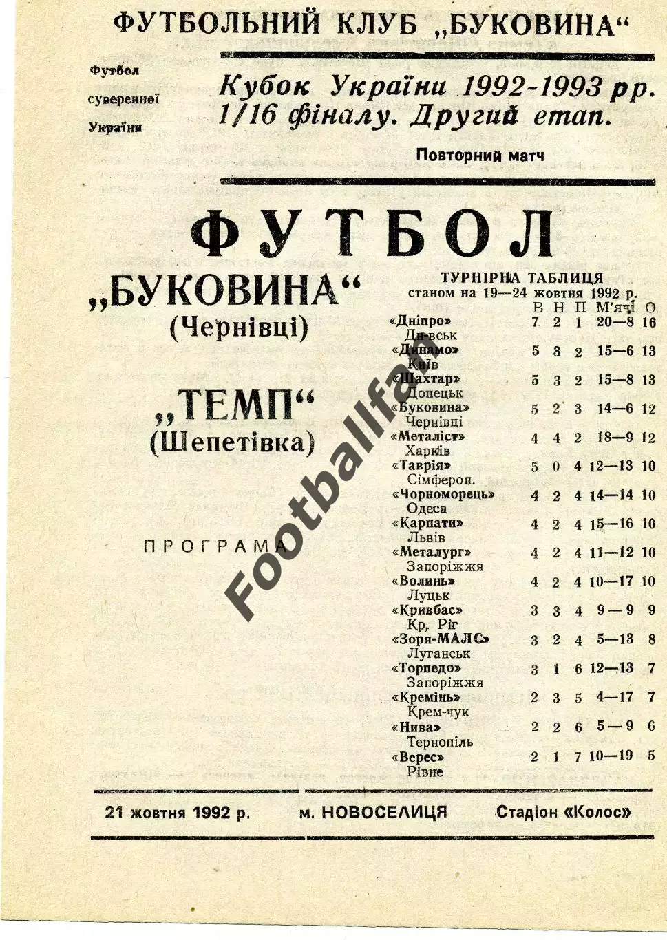 Буковина Черновцы - Темп Шепетовка 21.10.1992 Кубок Украины