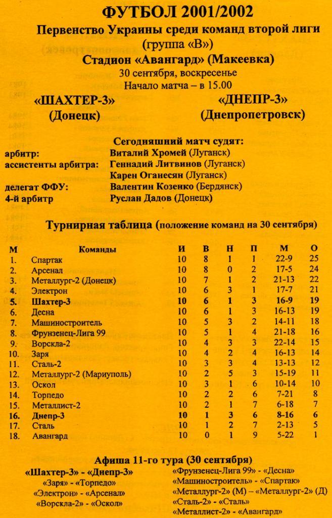 Шахтер - 3 Донецк - Днепр - 3 Днепропетровск 2001