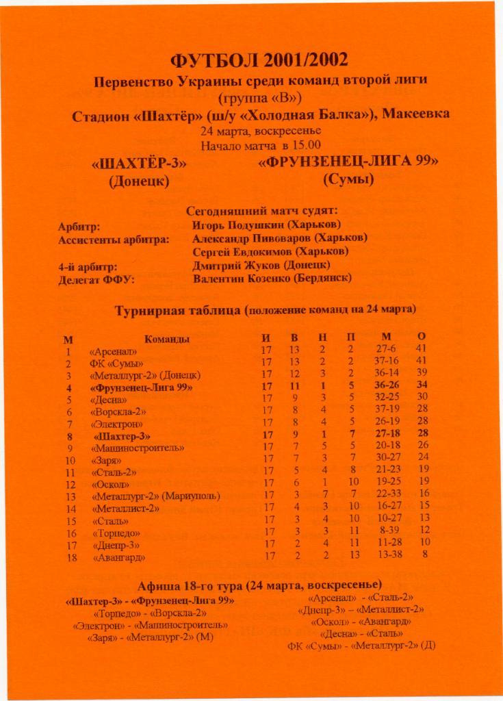 Шахтер - 3 Донецк - Фрунзенец Лига 99 Сумы 2002