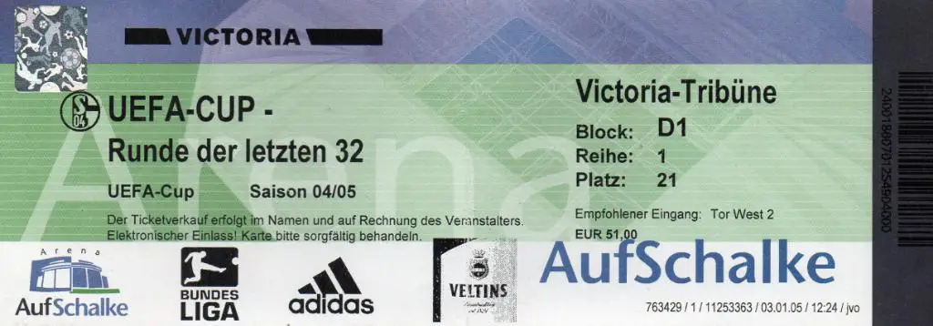 Шальке - 04 Германия - Шахтер Донецк Украина 2005 билет