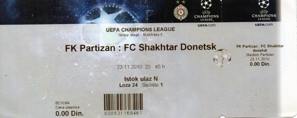 Партизан Белград , Сербия - Шахтер Донецк , Украина 2010