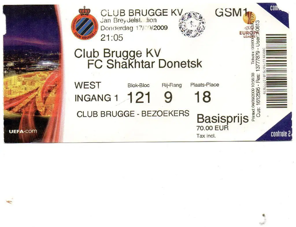 Брюгге Бельгия - Шахтер Донецк , Украина 2009 ( 1 )