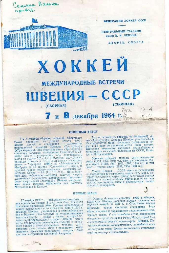 Швеция - СССР 1964