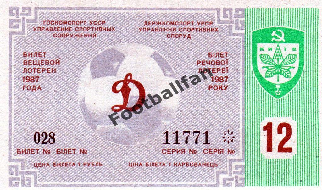 Динамо Киев - Жальгирис Вильнюс 17.06.1987 билет вещевой лотерии