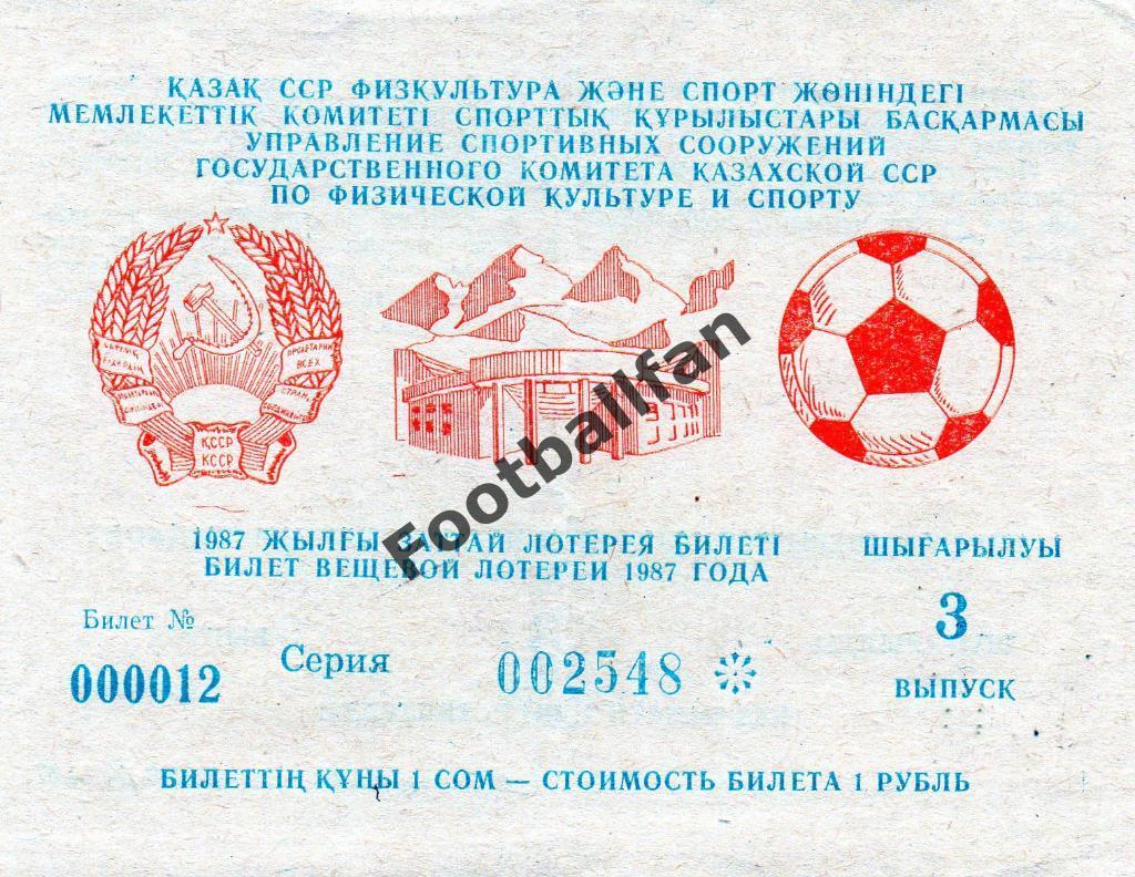 Кайрат Алма Ата - Динамо Киев 20.08.1987 билет вещевой лотерии