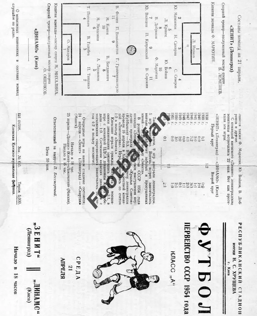 Динамо Киев - Зенит Ленинград 21.04.1954 черная