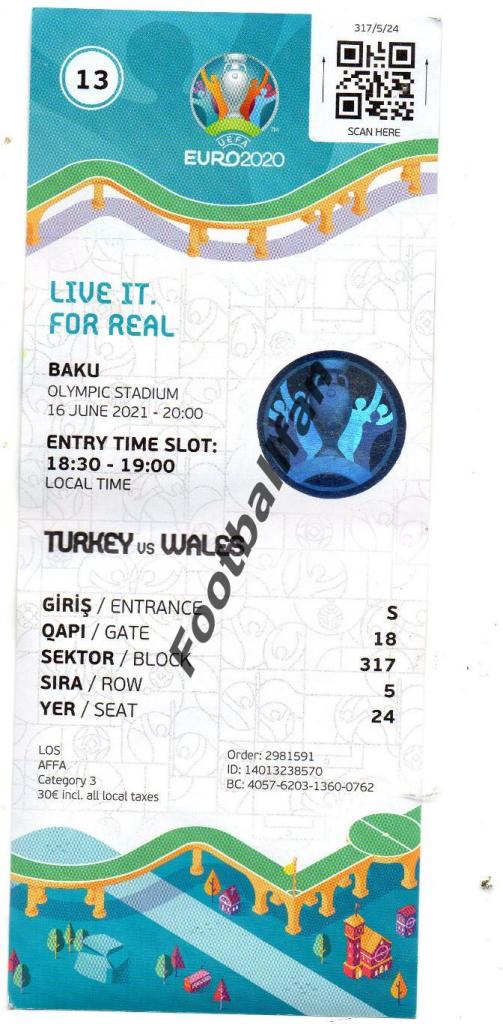 ЕВРО 2020 . Турция - Уэльс 16.06.2021 г. Баку