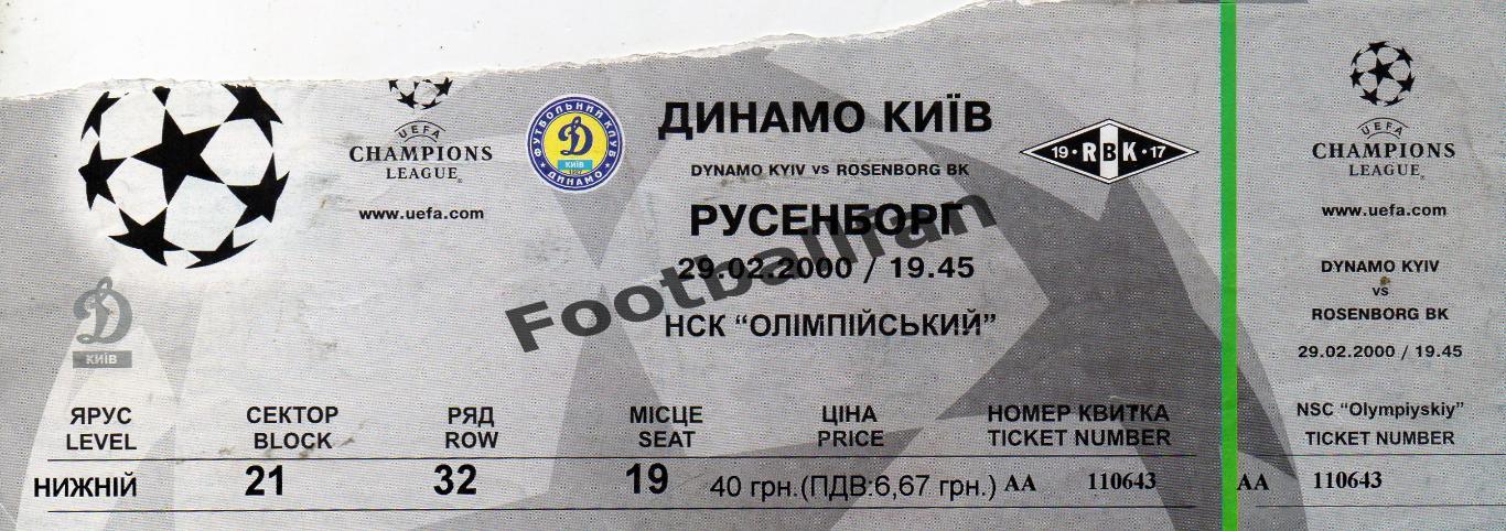 Динамо Киев , Украина - Русенборг Трондхейм , Норвегия 2000.