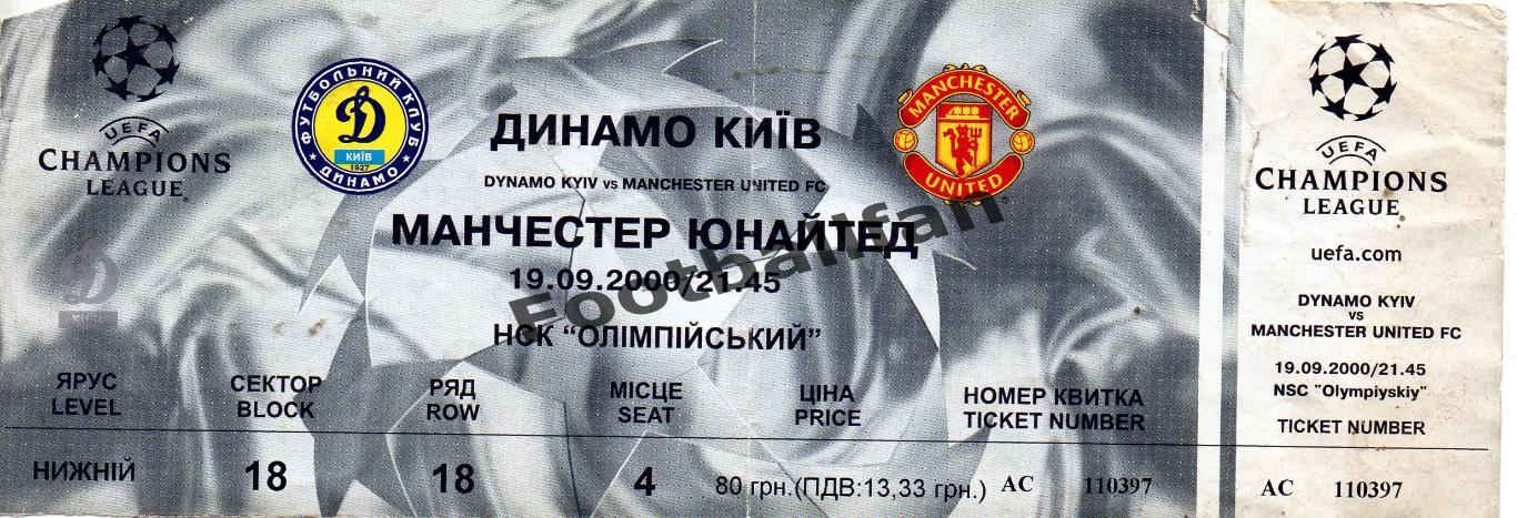 Динамо Киев , Украина - Манчестер Юнайтед Англия 2000