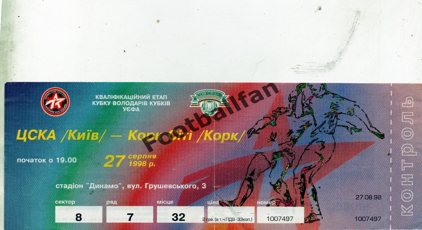 ЦСКА Киев , Украина - Корк Сити Ирландия 1998