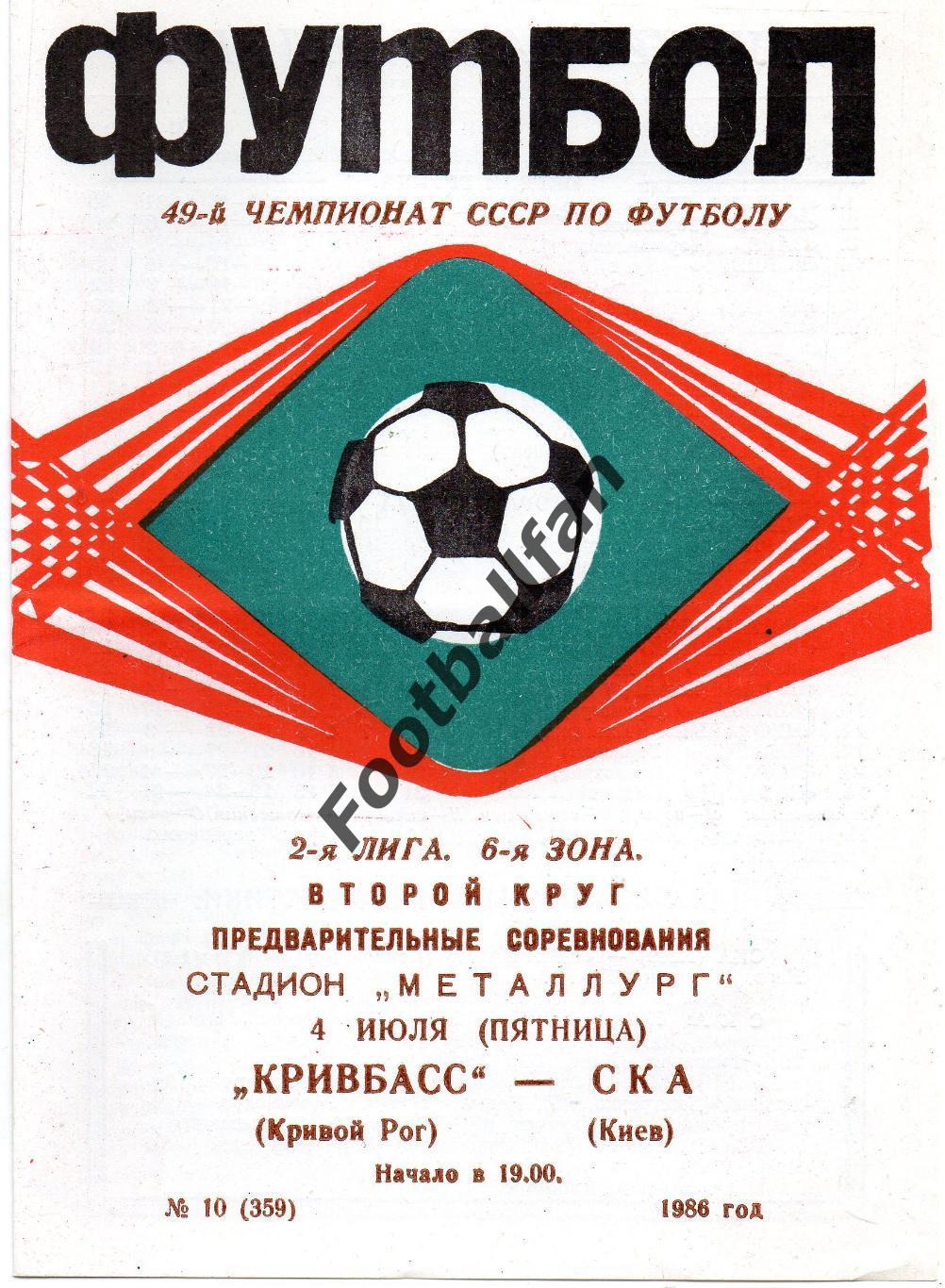 Кривбасс Кривой Рог - СКА Киев 04.07.1986