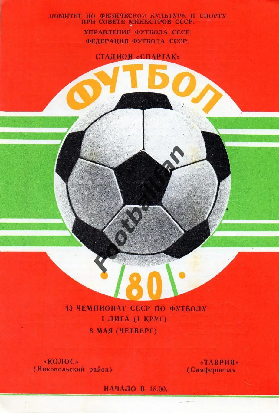 Колос Никополь - Таврия Симферополь 08.05.1980