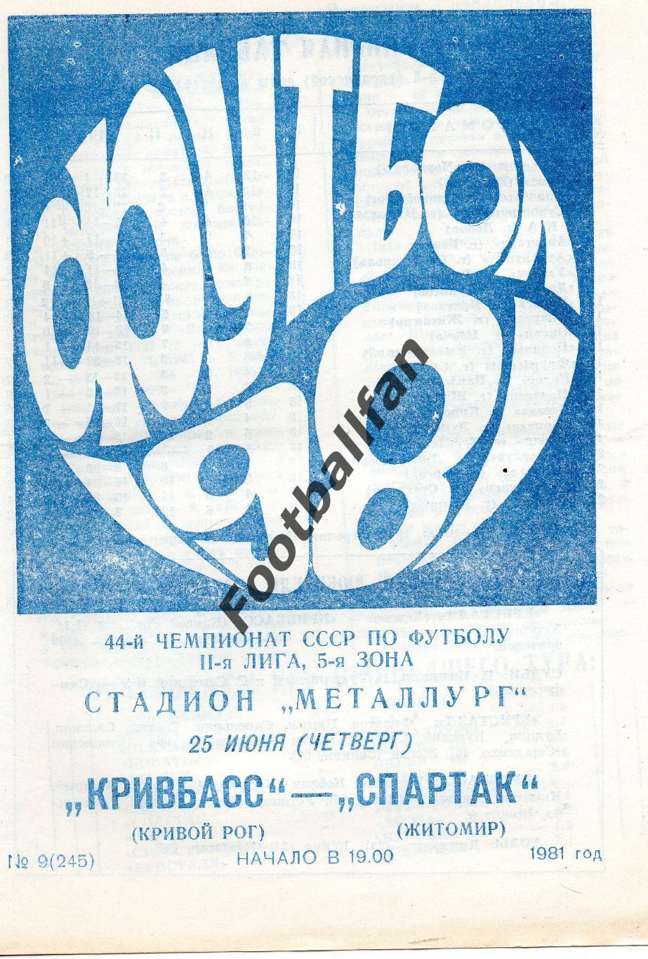 Кривбасс Кривой Рог - Спартак Житомир 25.06.1981