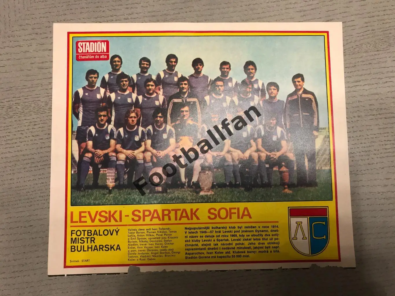 Постер из журнала Стадион ( ЧССР ) Левски - Спартак София , Болгария