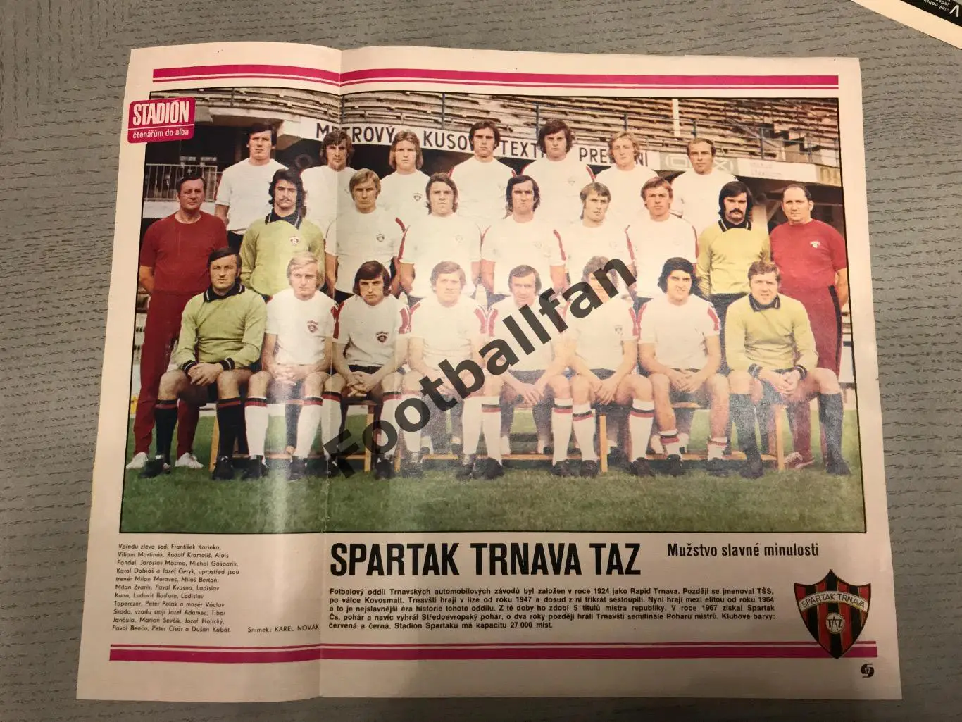 Постер из журнала Стадион ( ЧССР ) Спартак Трнава , Чехословакия