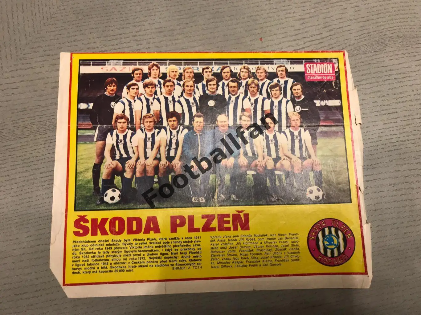 Постер из журнала Стадион ( ЧССР ) Шкода Пльзень , Чехословакия