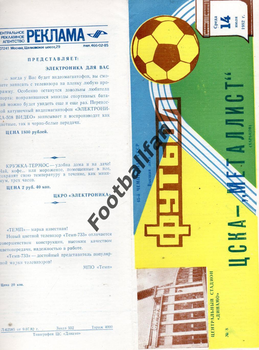 ЦСКА Москва - Металлист Харьков 14.07.1982