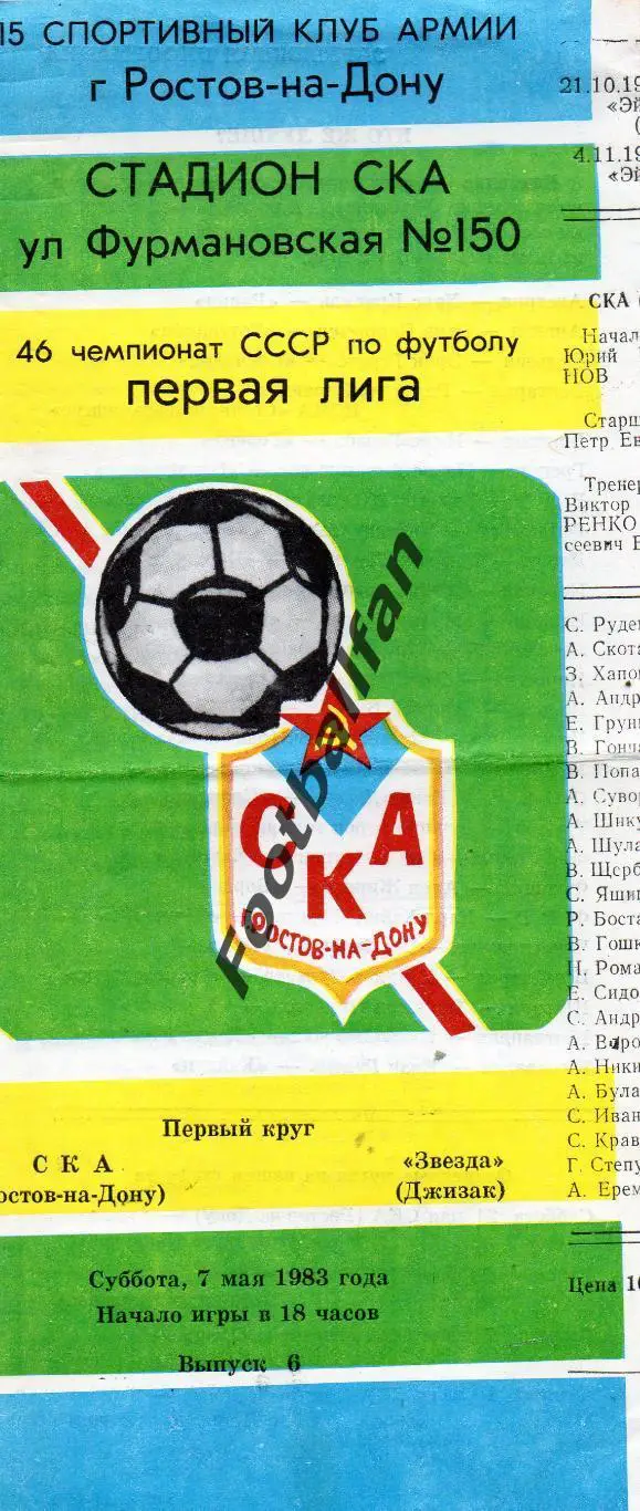 СКА Ростов - Звезда Джизак 07.05.1983