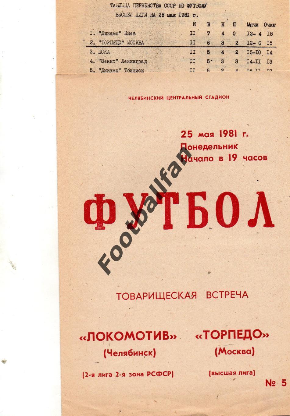 Локомотив Челябинск - Торпедо Москва 25.05.1981 с вкладышем