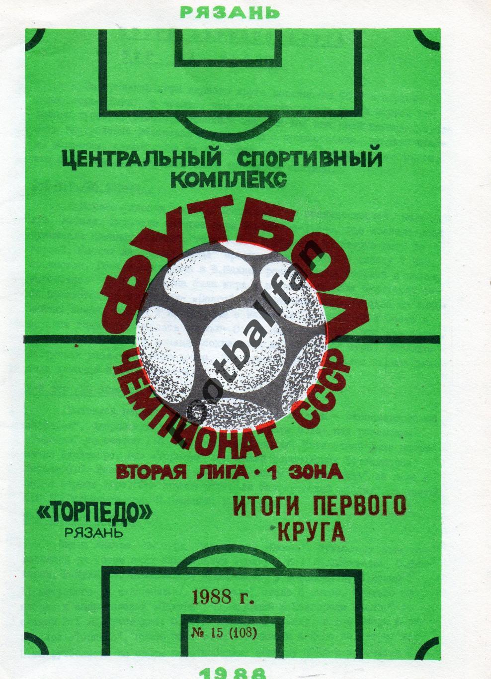 Торпедо Рязань - 1988 год . Итоги 1 круга.