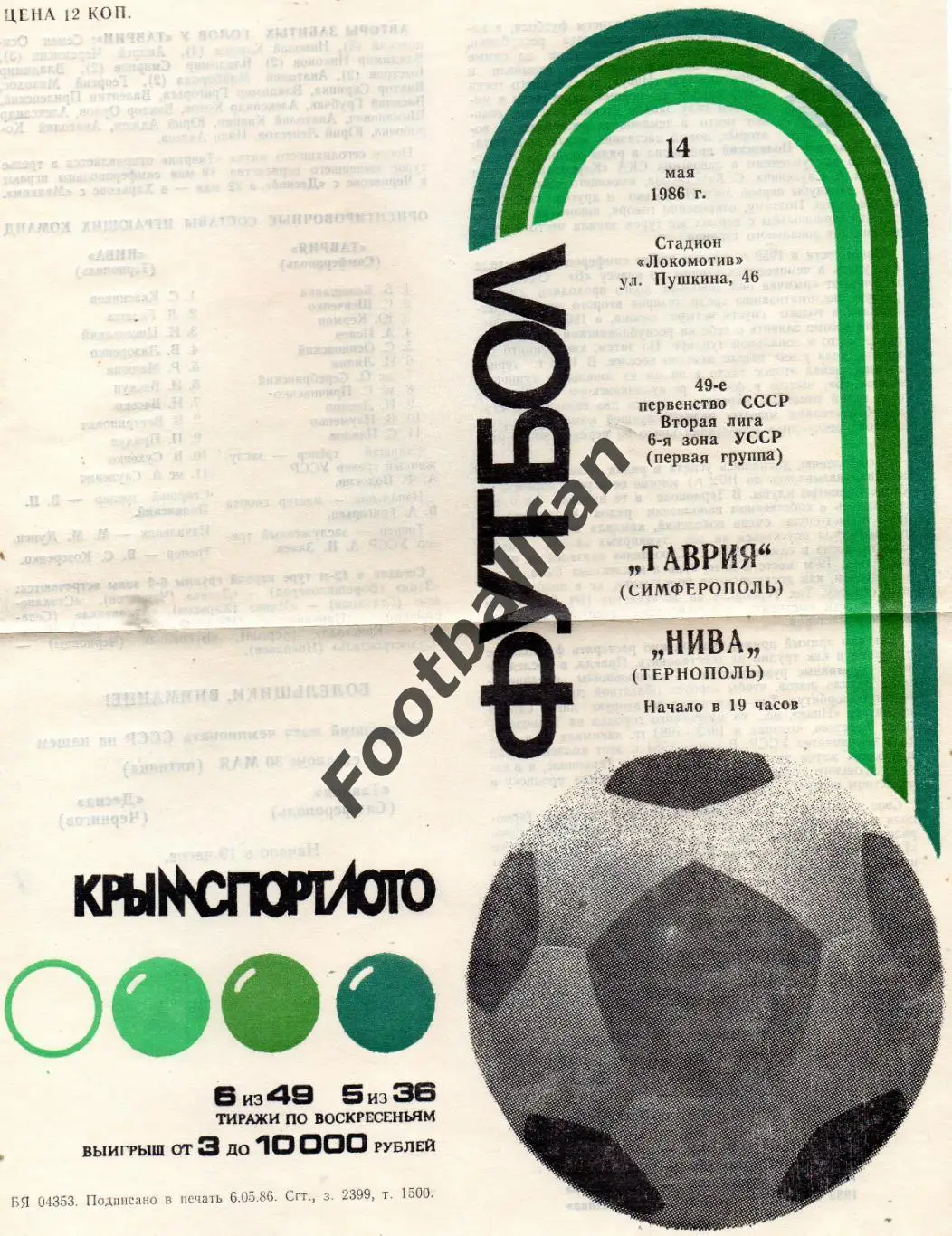 Таврия Симферополь - Нива Тернополь 14.05.1986