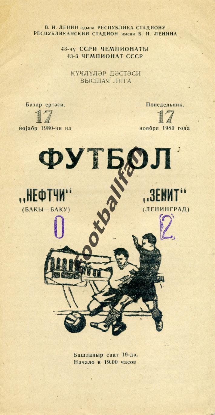 Нефтчи Баку - Зенит Ленинград 17.11.1980