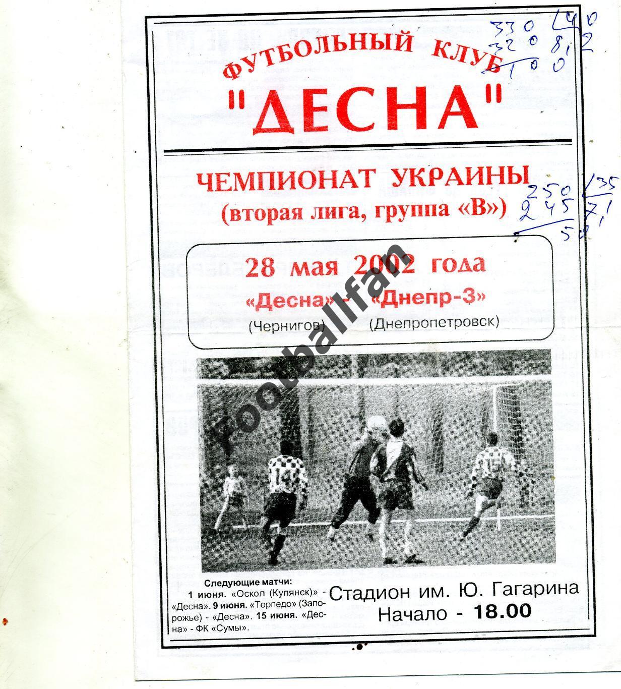 АКЦИЯ до 01.06 Десна Чернигов - Днепр 3 Днепропетровск 28.05.2002