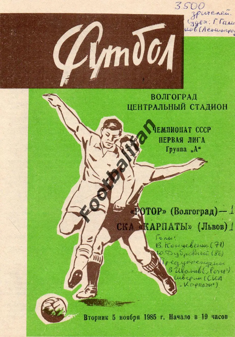 Ротор Волгоград - СКА Карпаты Львов 05.11.1985
