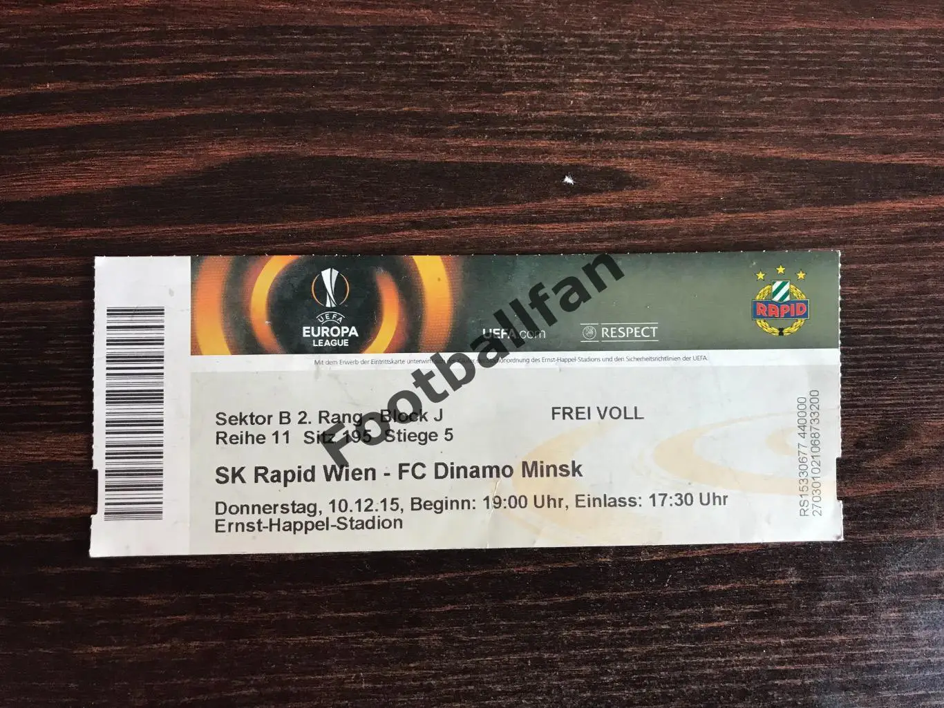 Рапид Вена , Австрия - Динамо Минск , Беларусь 10.12.2015
