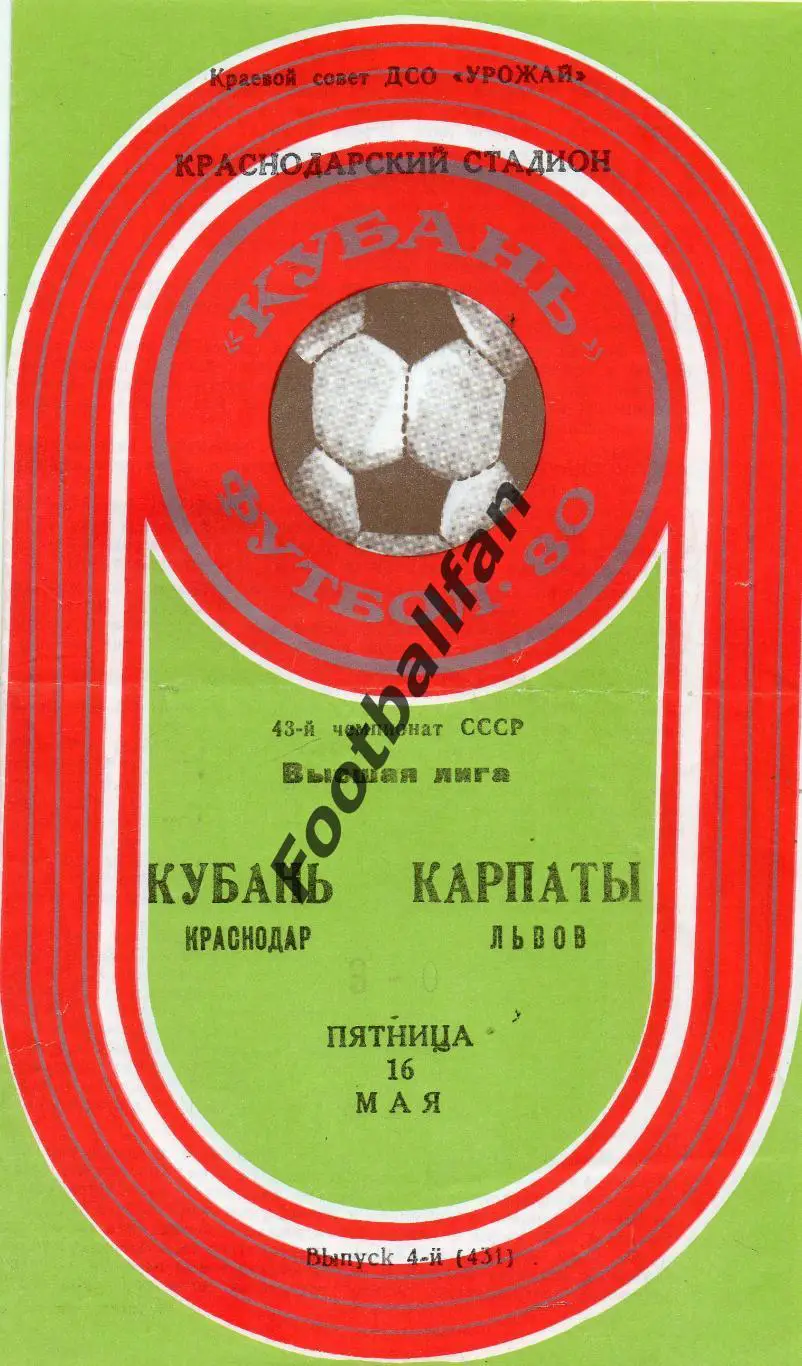 Кубань Краснодар - Карпаты Львов 16.05.1980