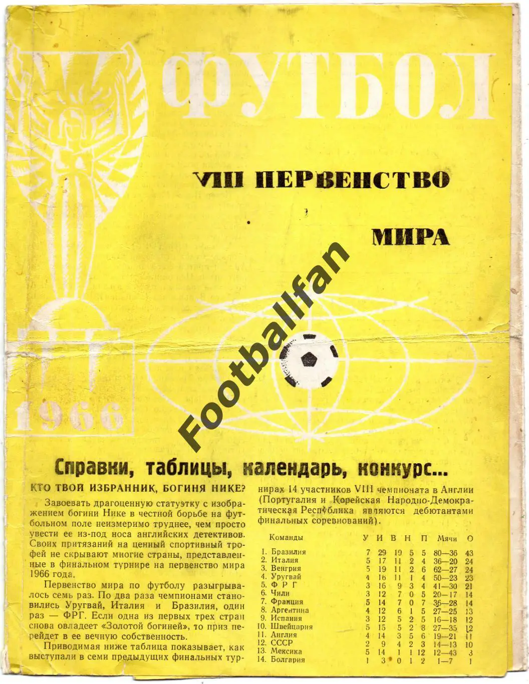 Чемпионат мира по футболу . Англия . 1966 год .