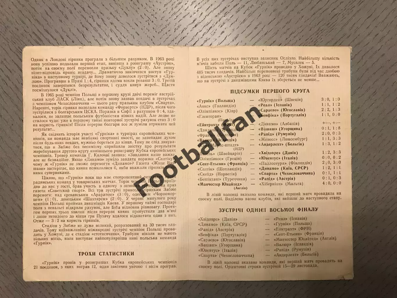 Динамо Киев , СССР - Гурник Забже , Польша 17.11.1967 1