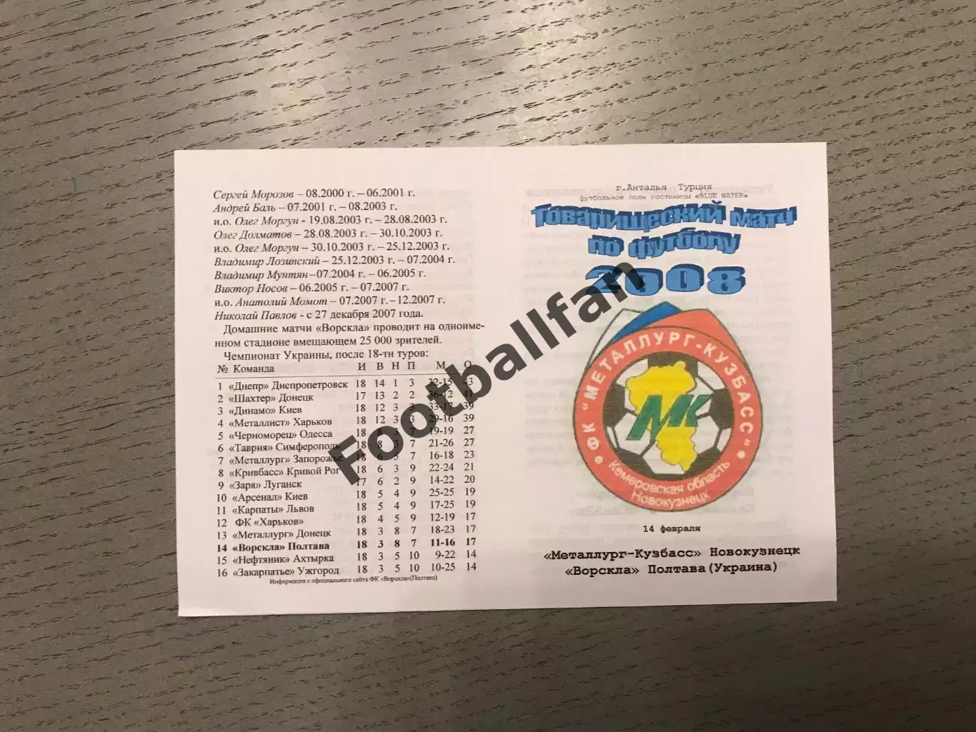 Металлург - Кузбасс Новокузнецк , Россия - Ворскла Полтава , Украина 14.02.2008