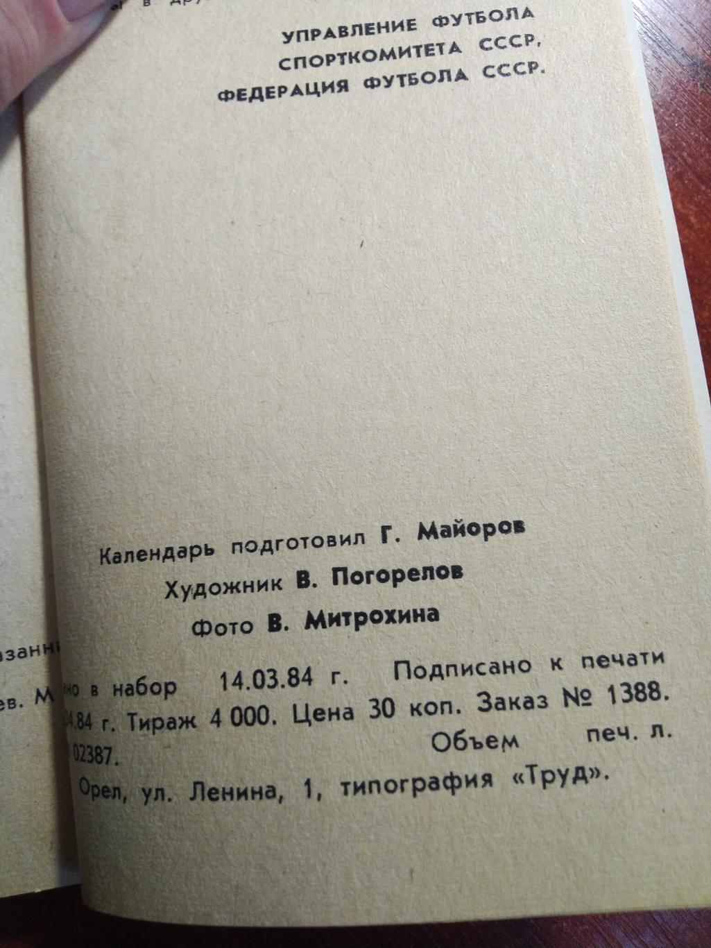 Футбол Спартак Орел 1984 1