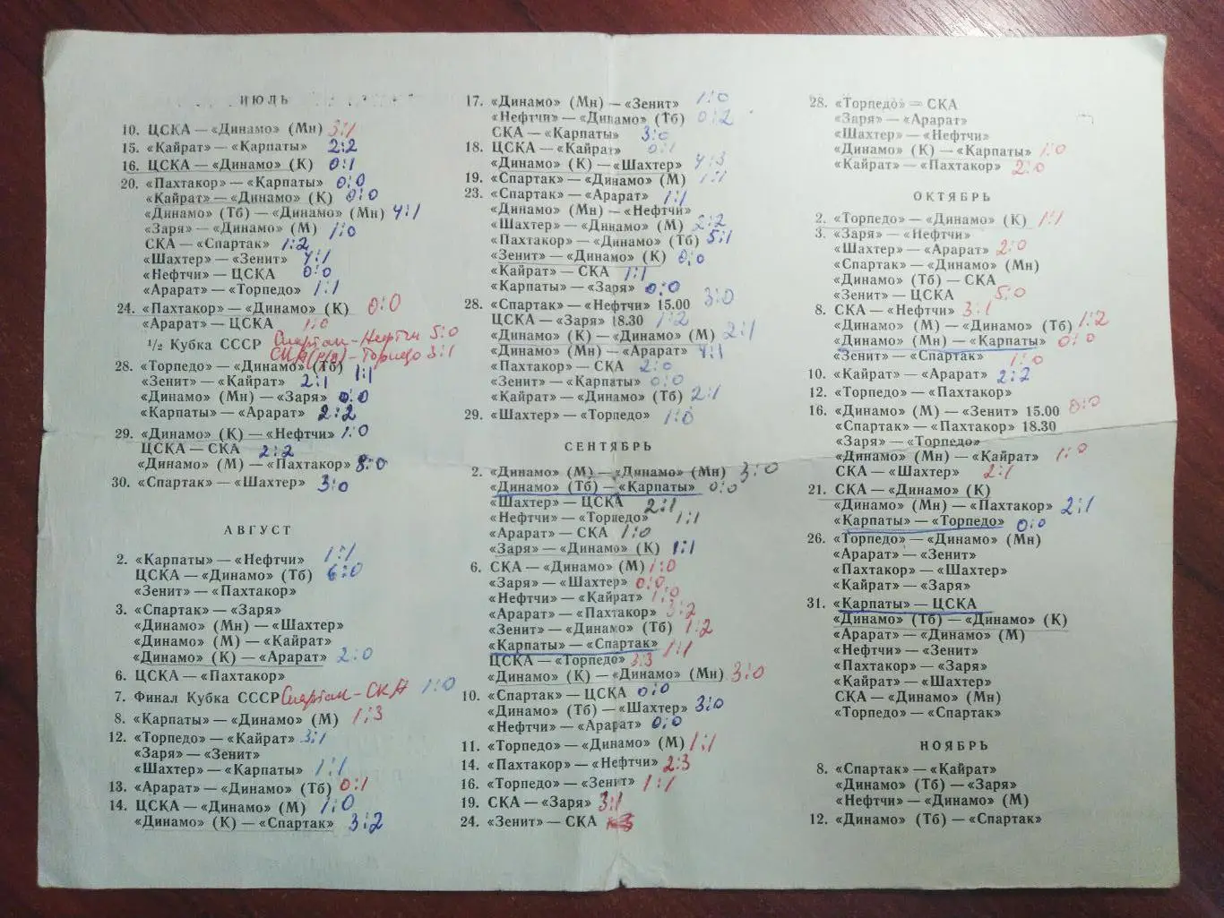 Календарь игр первенство СССРКубок СССР 1971 1