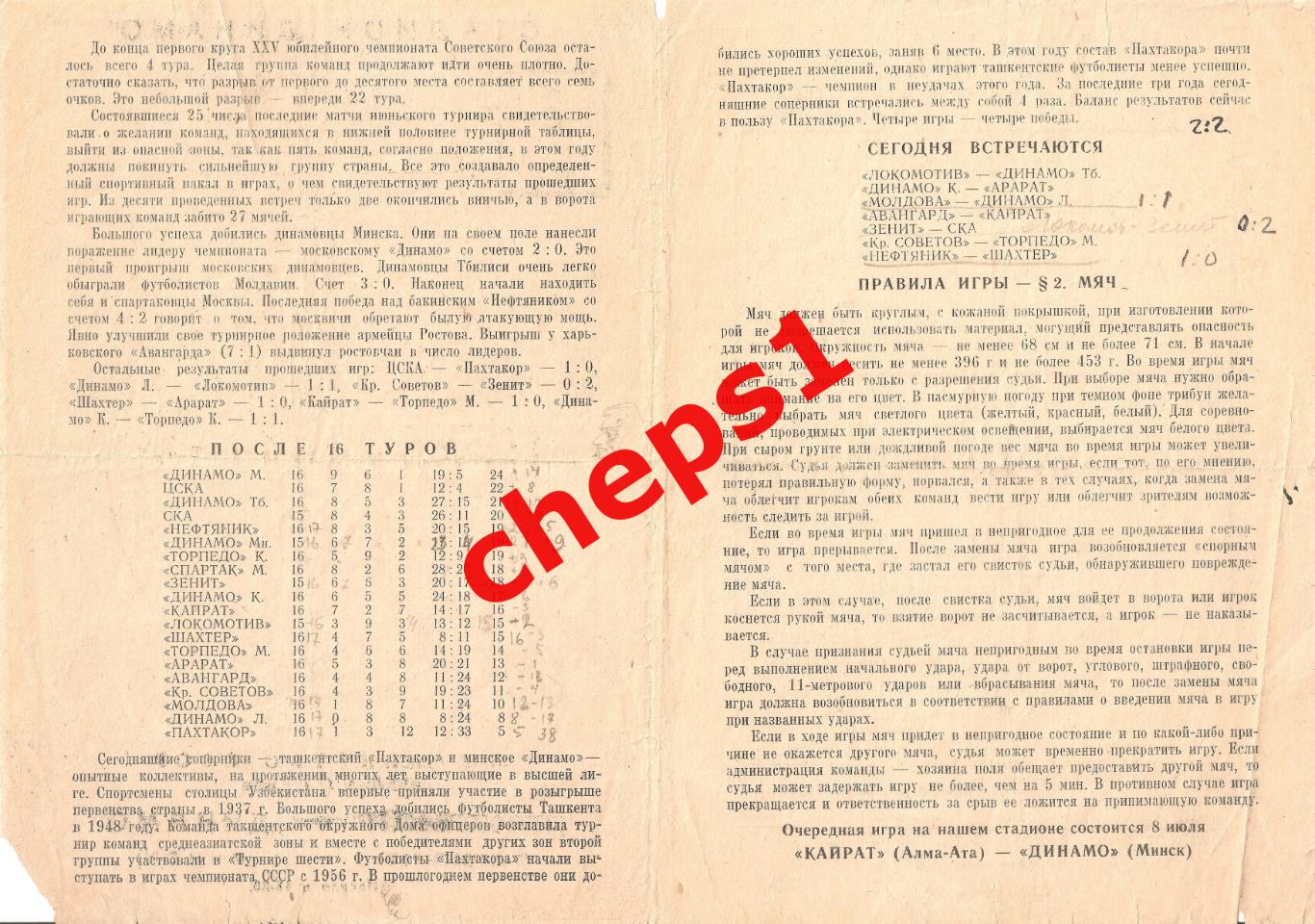 РАСПРОДАЖА!!! 1963 Динамо (Минск) - Пахтакор (Ташкент) 1