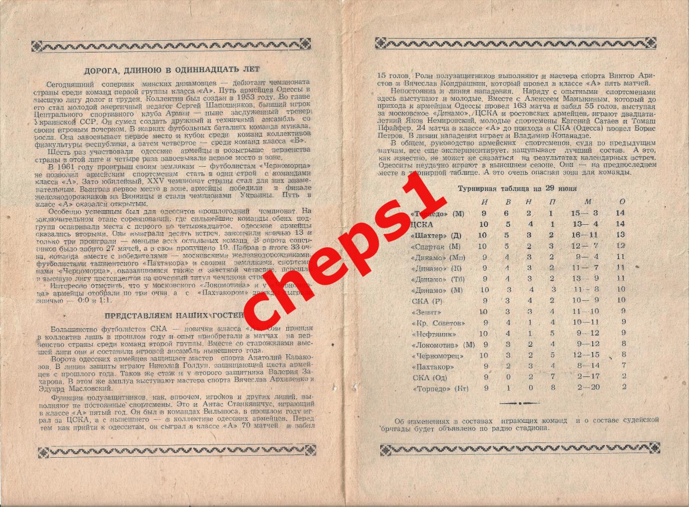 РАСПРОДАЖА!!! 1965 Динамо (Минск) - СКА (Одесса) 1